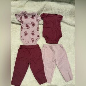 🌸5/$50🌸Carter’s Baby Girls 4-Piece Bodysuit & Pant Set - Pink & Burgundy